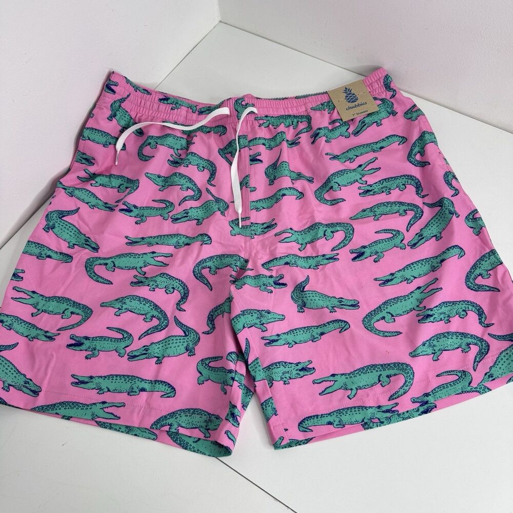 Chubbies Size XXL The Glades Swim Trunks Alligator Print Pink Teal 7 Inch Inseam